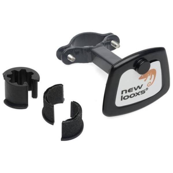 Zwarte New Looxs Smartlock systeem mandhouder voor stuurpen, fietsmanden en accessoires, bevestiging voor veilige montage
