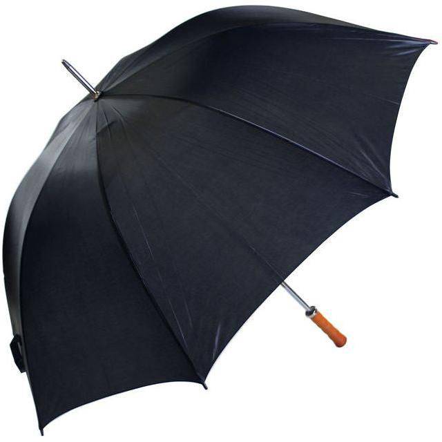 Zwarte Mirage opvouwbare paraplu met diameter van 125 cm, regenbescherming en compact ontwerp, zichtbaar open op afbeelding.