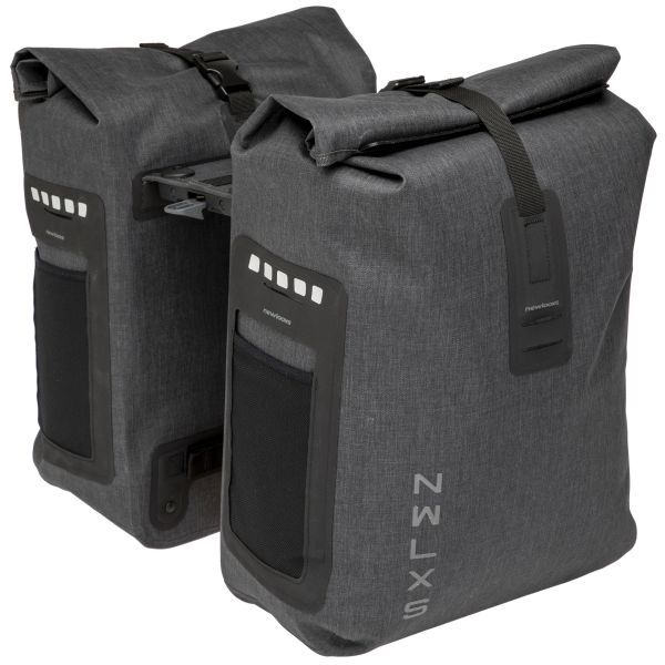 Dubbele fietstas van New Looxs Varo Racktime, 40 liter, grijs, geschikt voor bagage op fiets achterdrager.