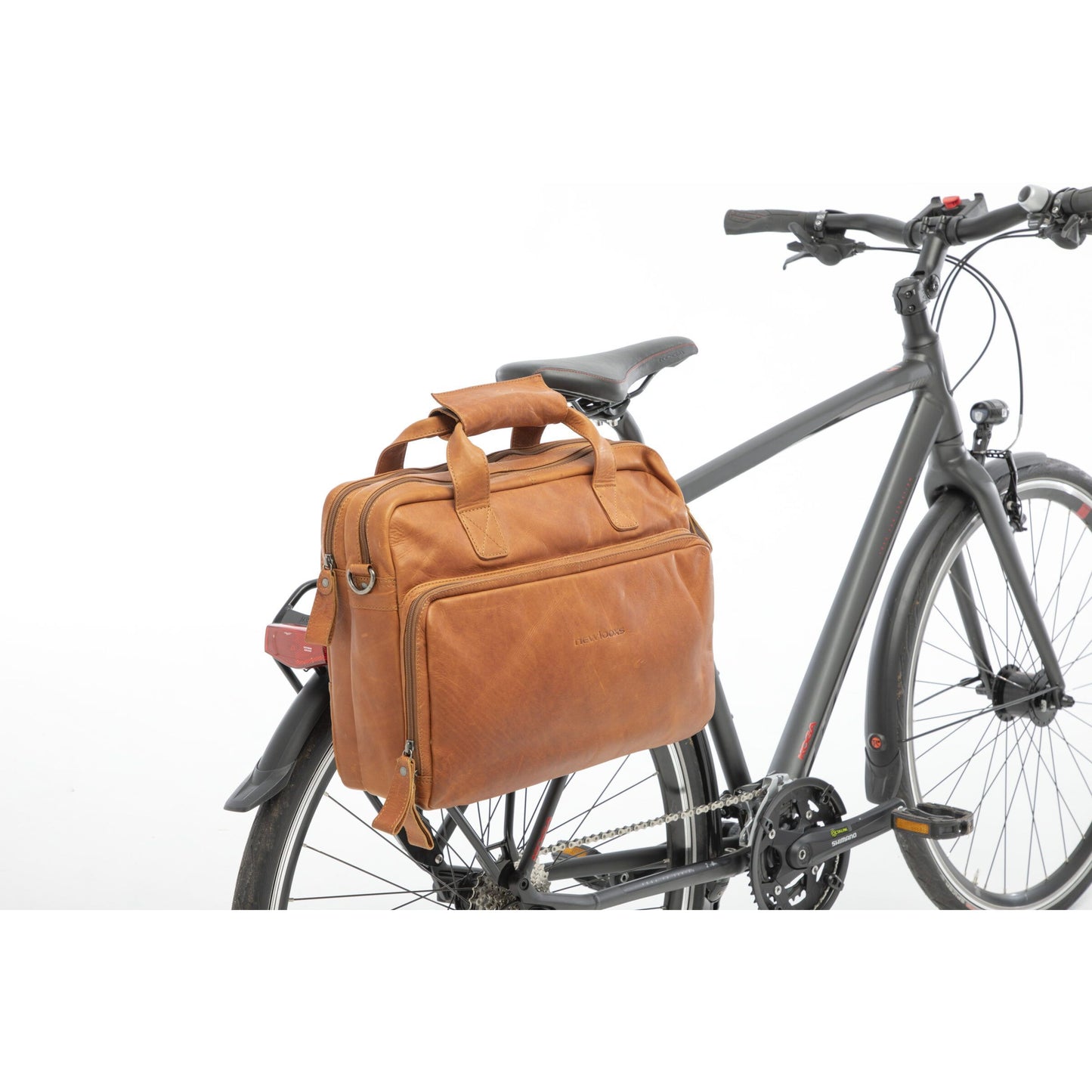 Sacoche de vélo New Looxs Cali 17 litres, 40 x 15 x 31 cm, en cuir de luxe, couleur cognac