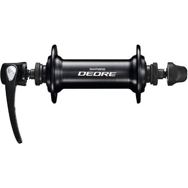 Shimano Deore HB-T610 100/36 zwarte voornaaf met schakelkettingindicator, geschikt voor mountainbikes en racefietsen.