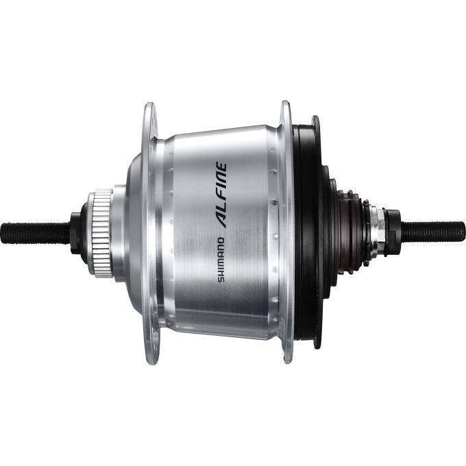 Shimano Alfine SG-S7001 8-speed versnellingsnaaf met schijfrem en 36 tandwielen, schakelkettingindicator zichtbaar in de afbeelding