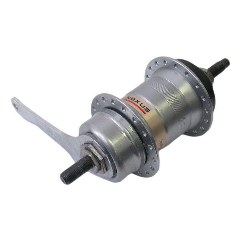 Shimano Nexus Sg3C41 3-speed versnellingsnaaf met C-brake in zilver, zichtbaar op de afbeelding.