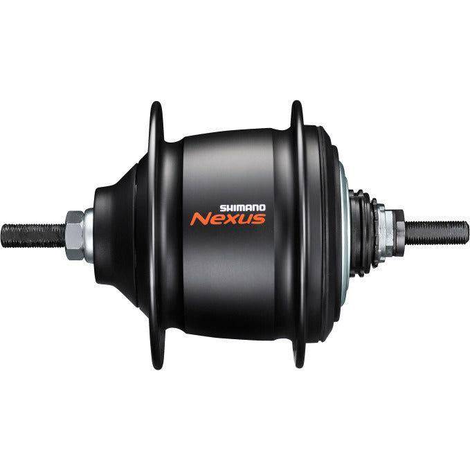 Shimano Nexus SG-C6000 8-speed versnellingsnaaf in zwart voor rollerbrake en velgrem, met schakelkettingindicator, op fiets.
