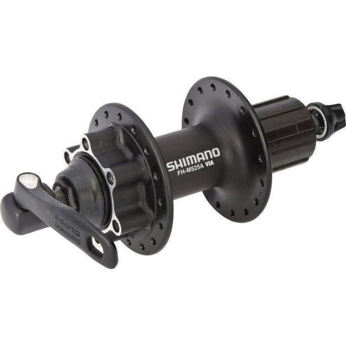 Shimano FH-M525 achternaaf met 8/9/10-speed, 32 spaken, 6-bouts remschijfbevestiging voor stadsfiets of mountainbike.