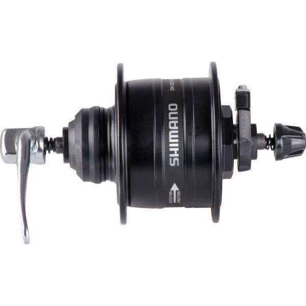 Shimano DH-3D37-Qr naafdynamo 3,0 W met Center Lock snelspanner en schakelkettingindicator, zichtbaar in de afbeelding
