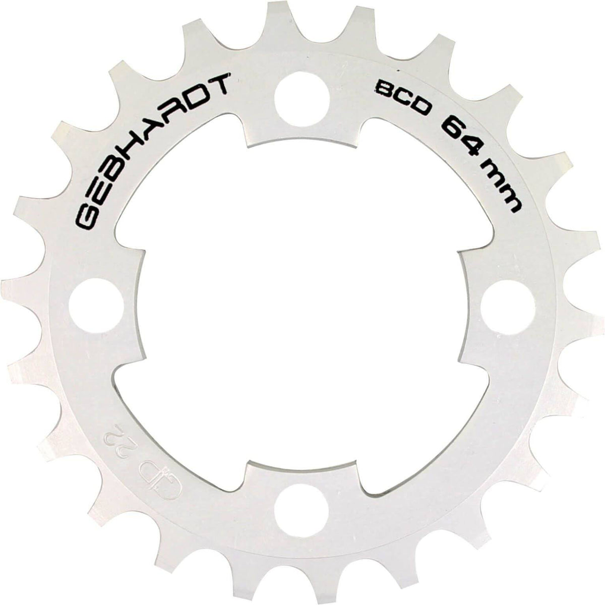 Zilveren Gebhardt kettingblad 9 snelheden met 4 gaten, geschikt voor fiets, zichtbaar in close-up.