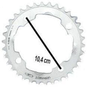 Gebhardt kettingblad 4-gats 9-speed in zilver, zichtbaar met tandwielen en randen, geschikt voor fietsen.