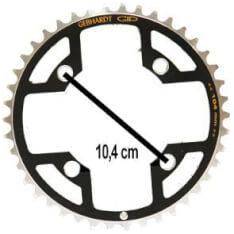 Zwart Gebhardt kettingblad 4-gats voor 9-speed bike, zichtbaar met tanden en bevestigingsgaten.