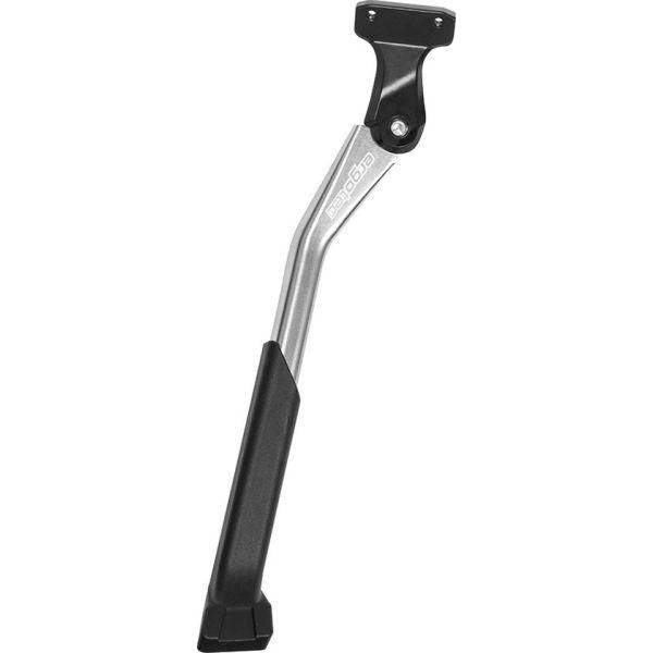 Zwart Ergotec zijstandaard voor 26-28 inch fietsen, direct bevestigbaar met 18 mm diameter, stevig en duurzaam.