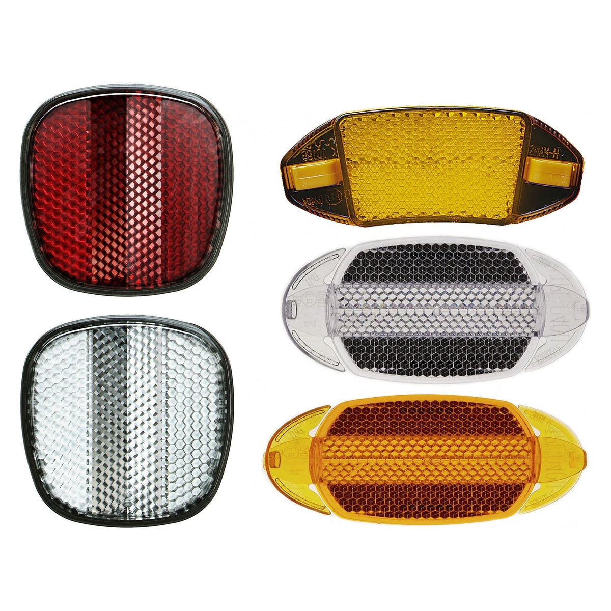 Herrmans reflecterset van 10 accessoires met reflecterende stickers en bandenverlichting voor fietsveiligheid, zwart en geel.