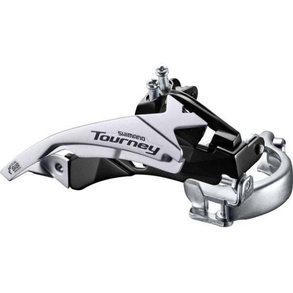 Shimano Tourney Fd-TY510 voorderailleur voor 3x6/7-speed top swing en dual pull, bevestigingsmechanisme zichtbaar