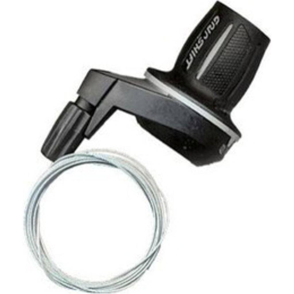 Zwarte Sram Gripshift MRX 7V shifter voor rechts, compacte fietsversnelling met ergonomisch ontwerp.
