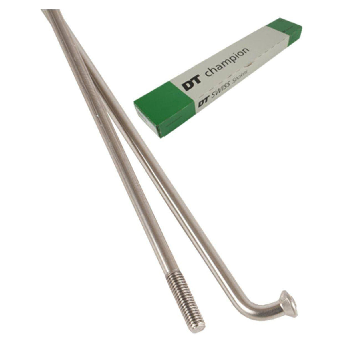 Zilveren DT Swiss Spaak 14X280 DT Champion voor fiets, zichtbaar met stevige metalen constructie en bevestigingspunten.
