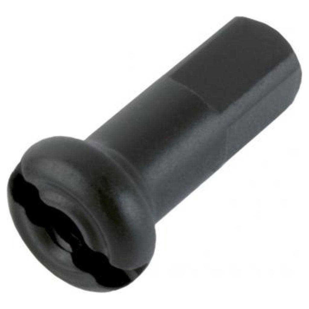 Zwarte DT Swiss Spaaknippel MS 14x14mm Pro Lock voor stabiele wielbouw, zichtbaar op de afbeelding.