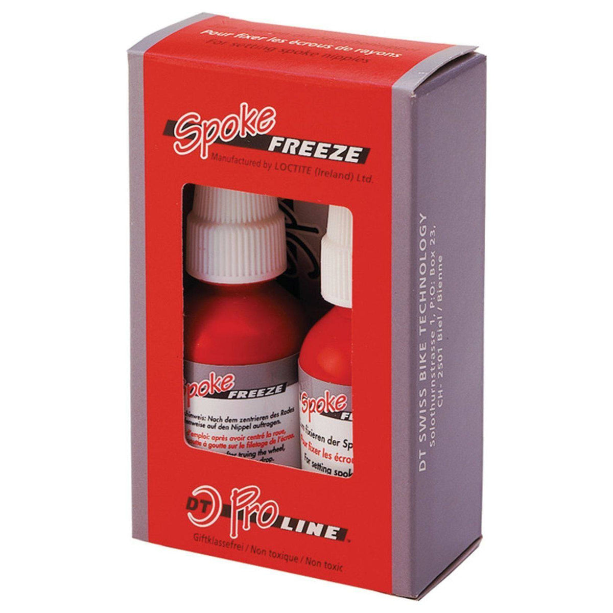 DT Swiss Spaaknippellijm Spoke Freeze Pot 10ml, handig voor het vastzetten van spaken op fietswielen.