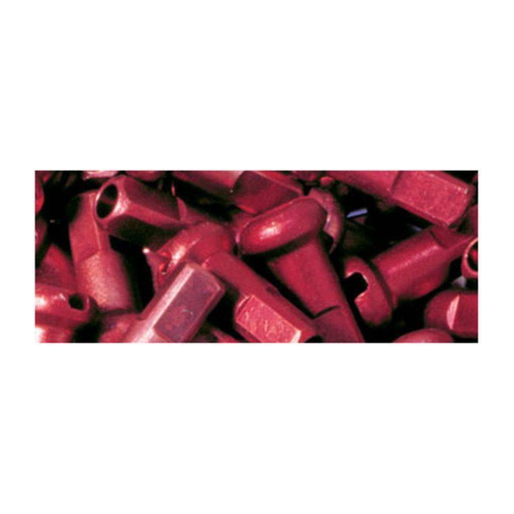 DT Swiss spaaknippel voor aluminium wielen, rood, 14 gauge, 12 mm lengte, geschikt voor fietsbanden en velgen.