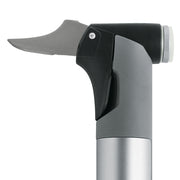 Zilveren SKS Supershort 164 mm aluminium/PVC handpomp voor fietsreparaties, compact en lichtgewicht.