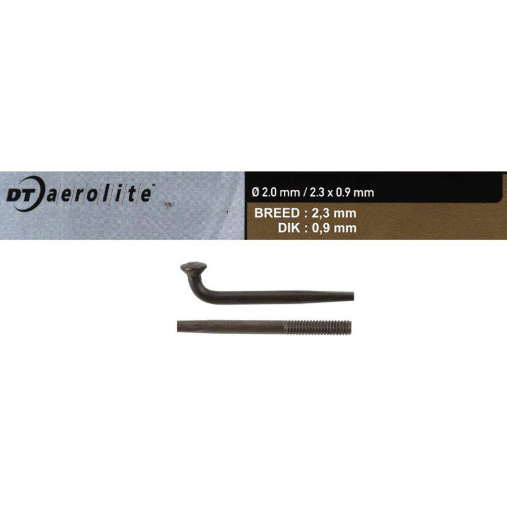 Zwarte DT Swiss Aerolite 14x278mm RVS spaak J-Bend, set van 20 stuks, geschikt voor lichte wielbouw en aerodynamisch design
