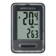 Cateye Velo 9 fietscomputer met 9 functies, zwart, digitale kilometerteller voor fietsers, toont snelheid en afstand