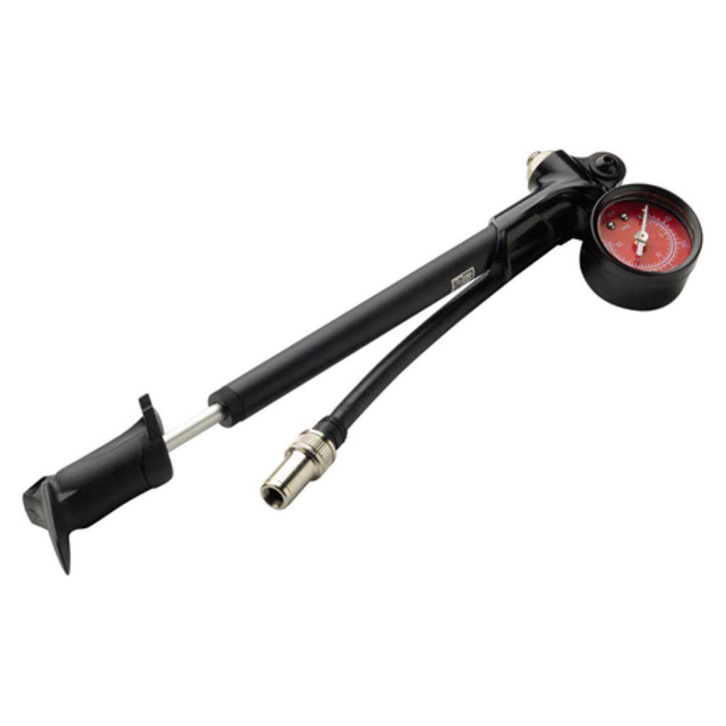 RockShox voorvorkpomp met manometer, aluminium, zwart, voor suspensie en schokbreker, max 300 Psi druk, compact en lichtgewicht