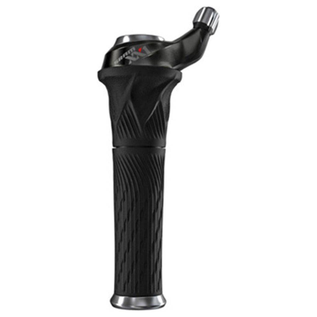 Zwarte SRAM Gripshift XX1 11V Twister shifter met bedieningsknoppen voor snelle schakeling.