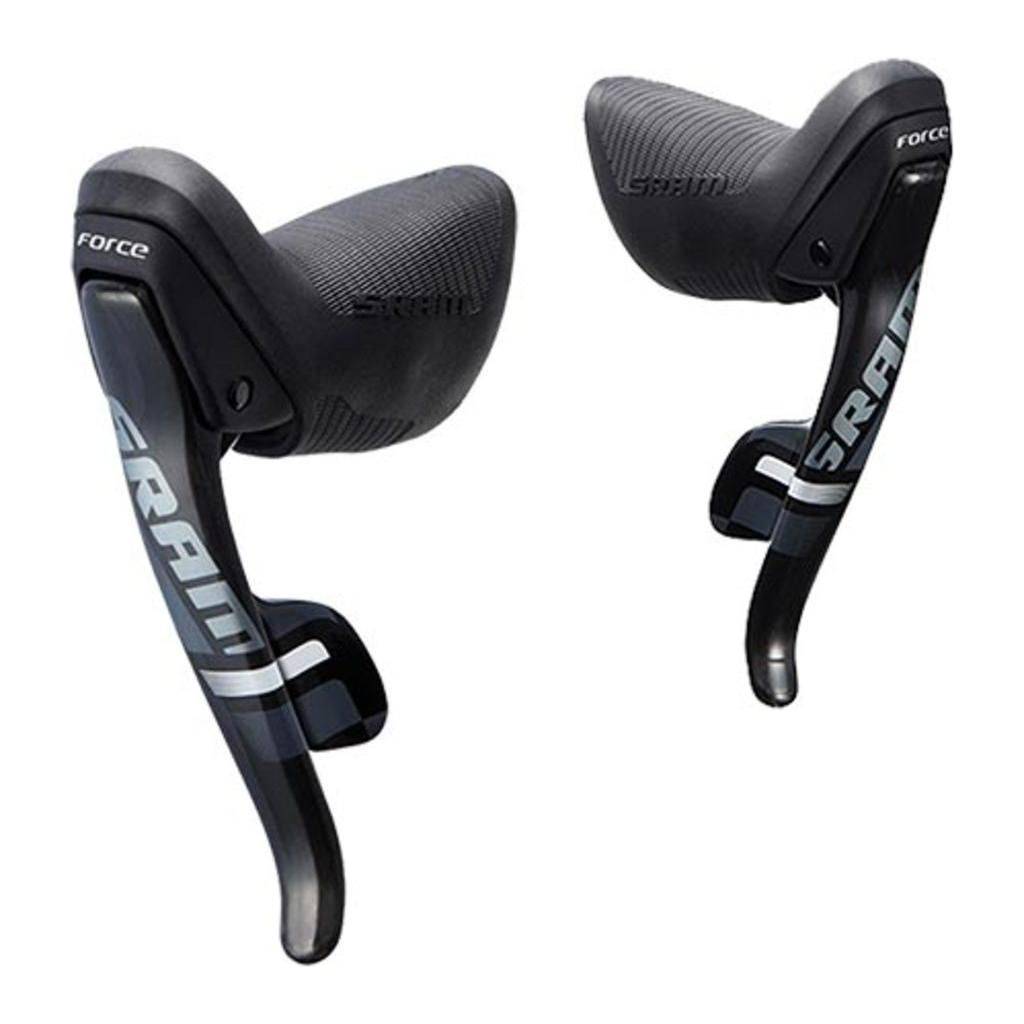 Sram Force22 11-speed shifters met DoubleTap bedieningsmechanisme voor racefiets, overzicht van de handgrepen en bediening.
