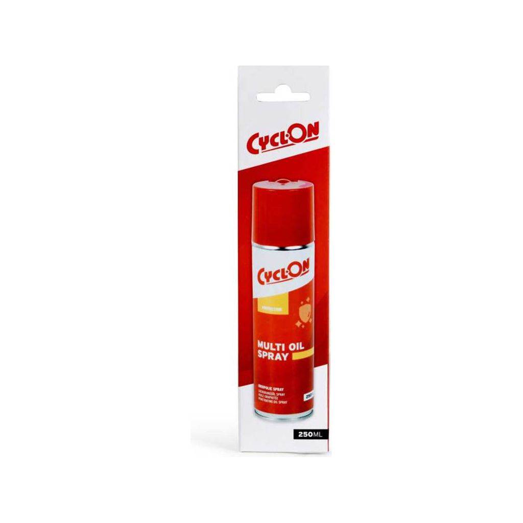 CyclOn Multi Oil 250 ml kruipolie spray voor onderhoud en smering, zichtbaar in de afbeelding.