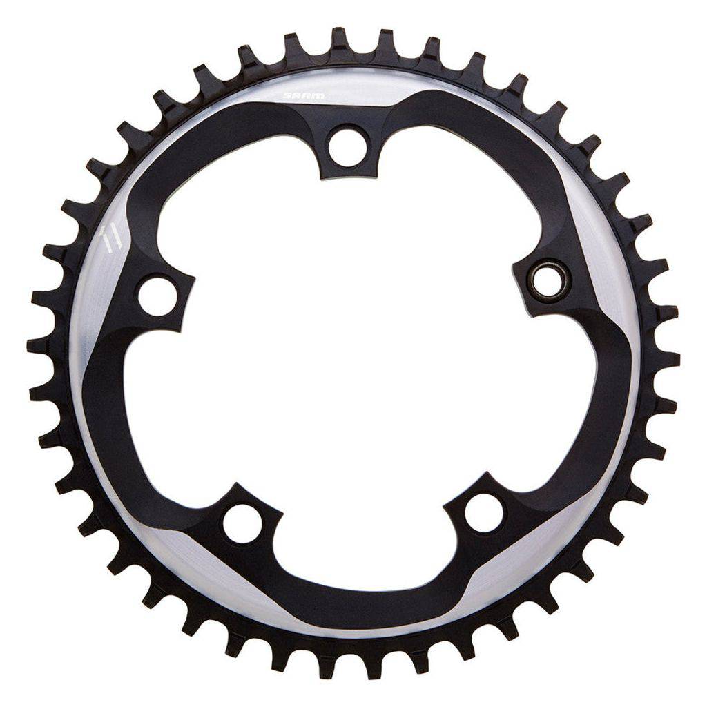 Sram Kettingblad Rival1/Force1 11-speed met steek 110 mm, Argon Grey, zichtbaar op de fiets.