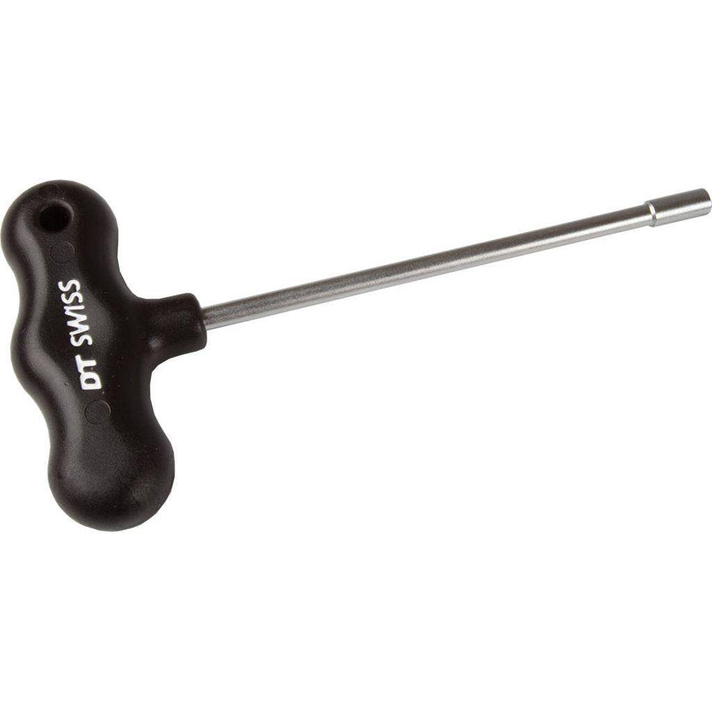 Zwarte DT Swiss Grs DT nippelspanner T-model met torx-ontwerp voor precisie en gebruiksgemak bij wielreparaties