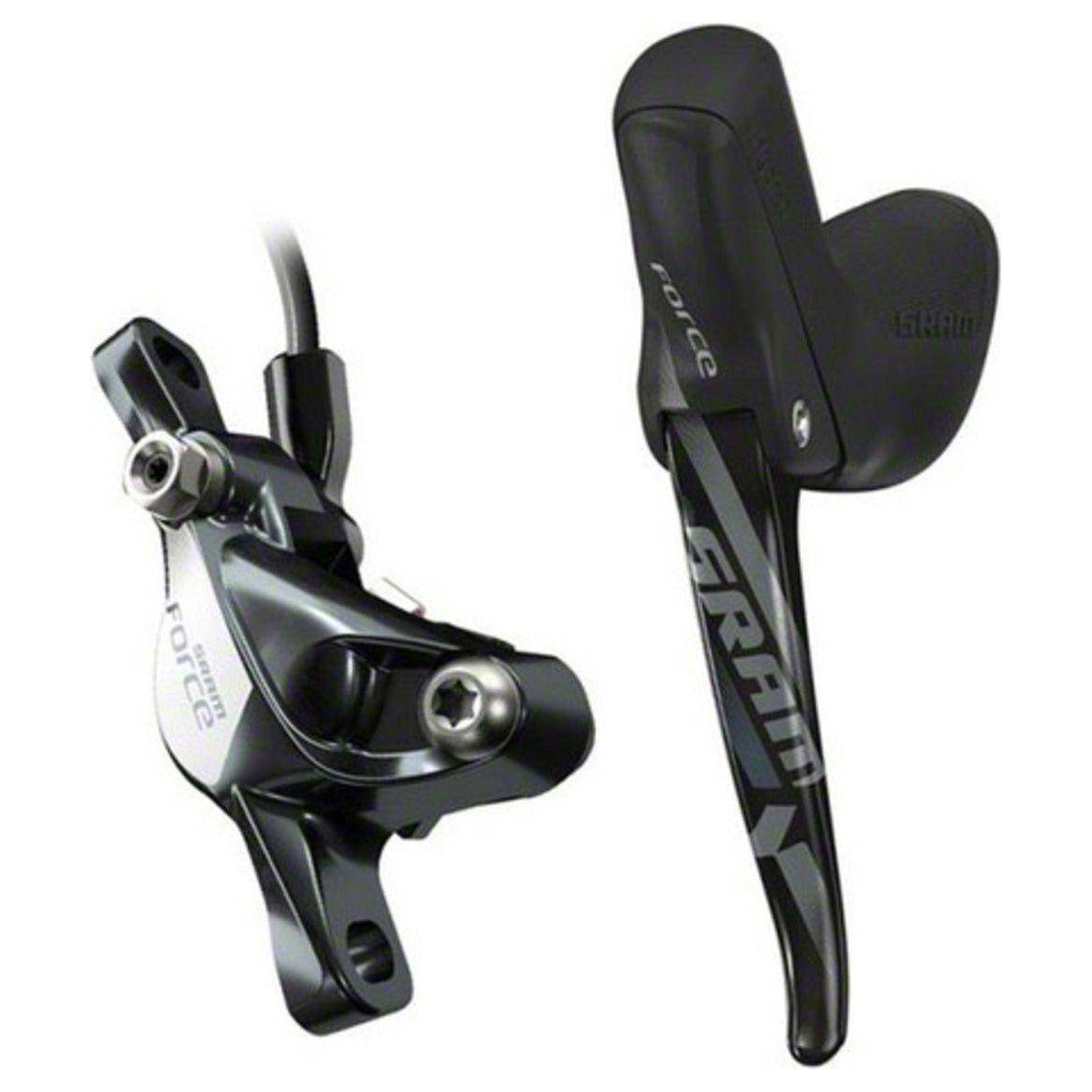 Sram Rem Force CX1 DM L CB Hydro DB remmen voor cyclocross, zwart met bedieningsknoppen en remklauwen op de fiets