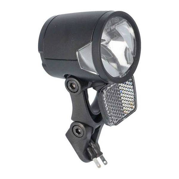 Herrmans H-Black MR8 E koplamp voor fiets, 6-12 V, 180 lumen, helder wit licht en robuuste behuizing.
