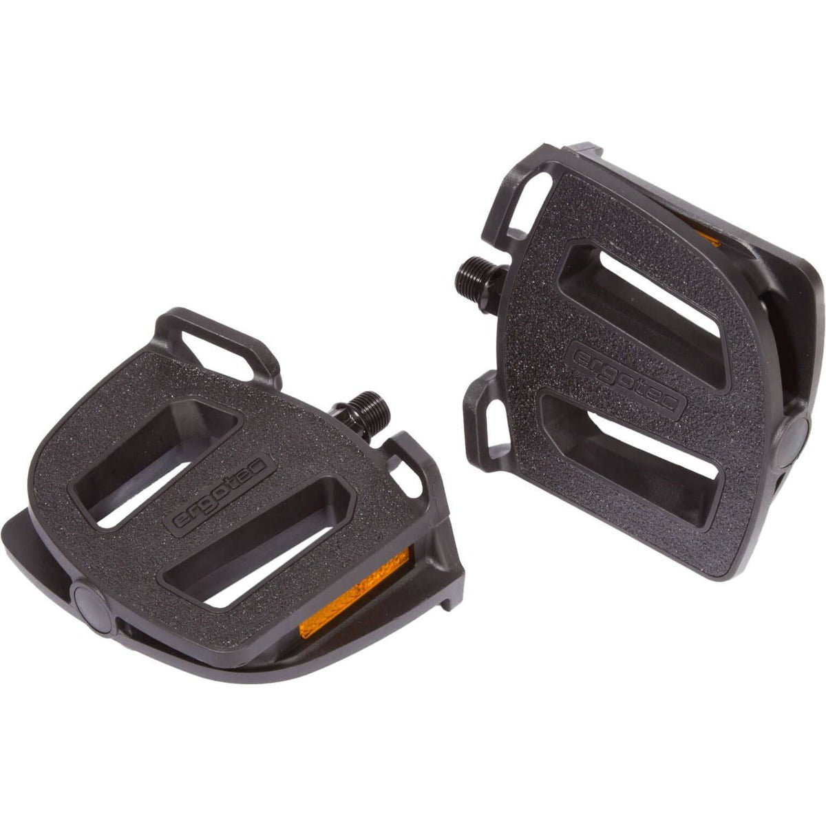 Zwart Ergotec EP-2 anti-slip fietspedaalset met versterkte platform en grip voor veilig fietsen.