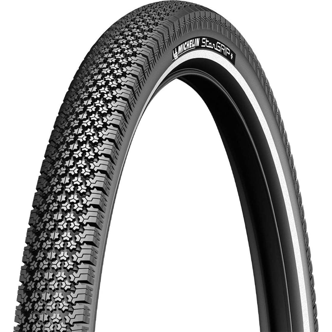 Michelin Stargrip 28-inch stadsfietsband 37-622 zwart met antileklaag zichtbaar op een fiets.