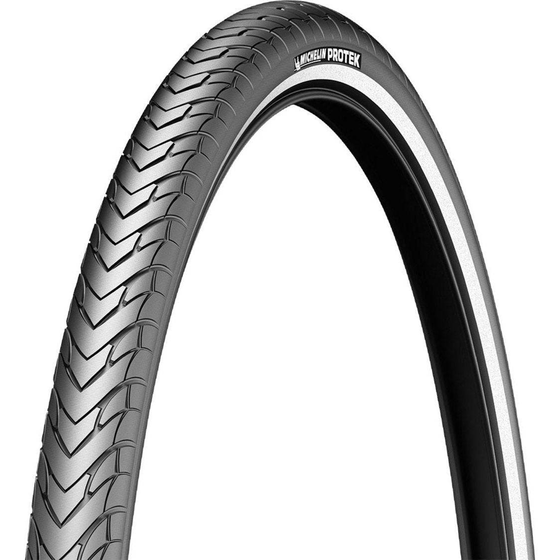 Michelin 28" Protek E-bike buitenband in zwart, stevige rubberband voor elektrische fietsen, getoond in close-up.