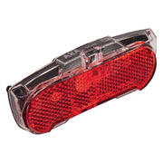 Zwart Axa Slim Steady Dynamo achterlicht met 80 mm standlicht, zichtbaar op de fiets.