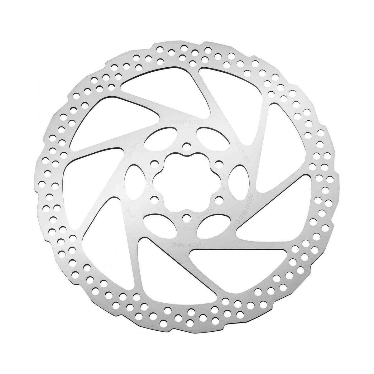 Shimano Sm-Rt56 180 mm remschijf met 6-bouts voor fietsremmen, zichtbaar in de afbeelding.