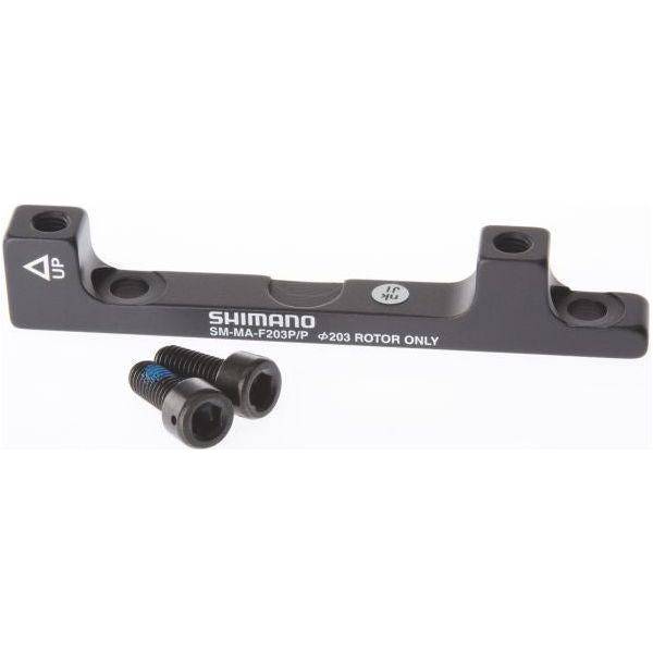 Shimano remschijfadapter van 160 mm naar 203 mm, zwart, geschikt voor schijfremmen op fietsen.