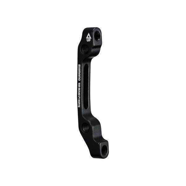 Shimano remschijfadapter PM naar IS, 180 mm, voor fietsremmen, zichtbaar in de afbeelding met montagepunten en schijf.