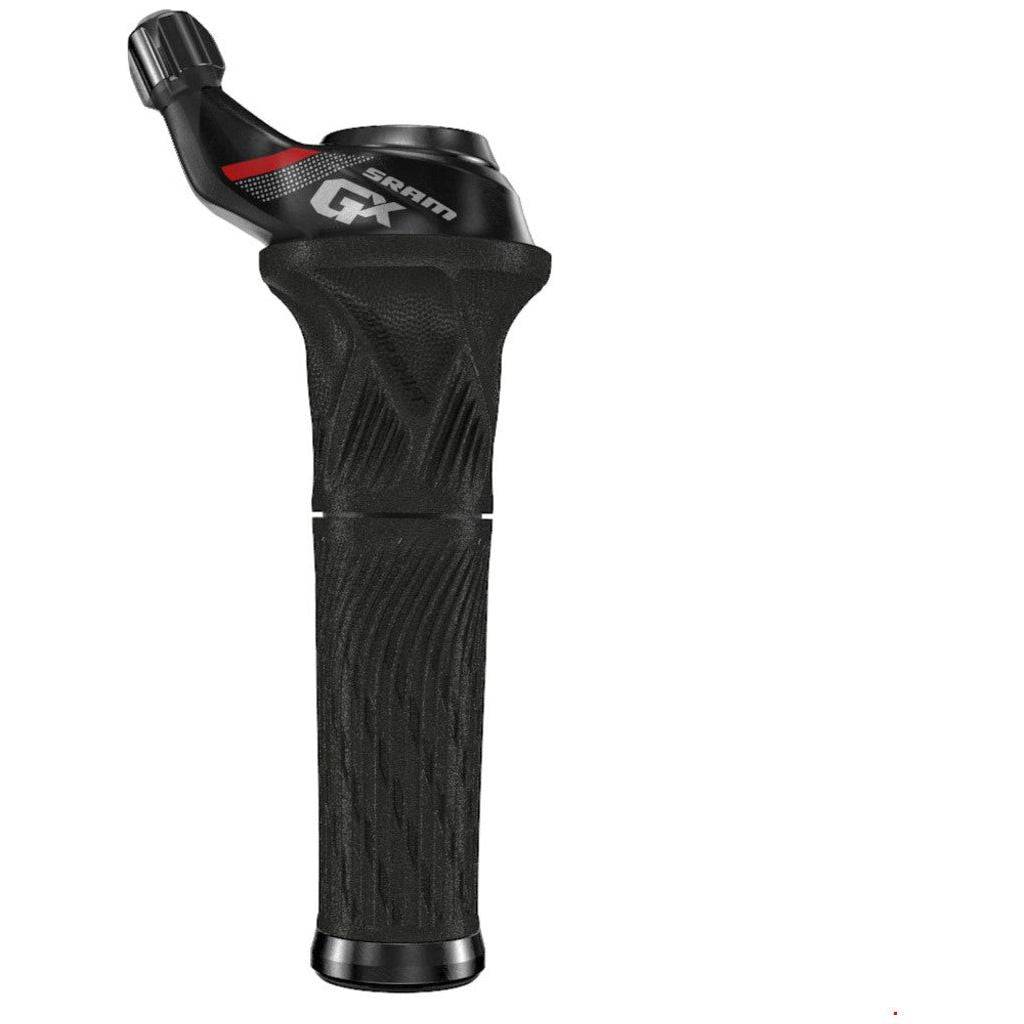 Sram Gripshift GX 2V Twister shifter in zwart en rood voor snelle en soepele schakeling op mountainbikes.