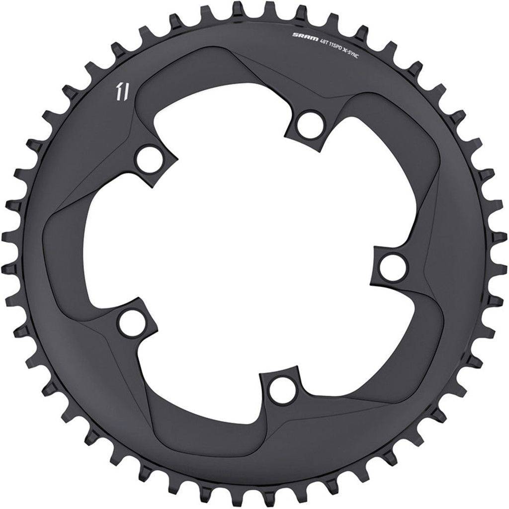 Zwart Sram kettingblad 1V 48T voor 12-speed, met steek 110, zichtbaar in de afbeelding