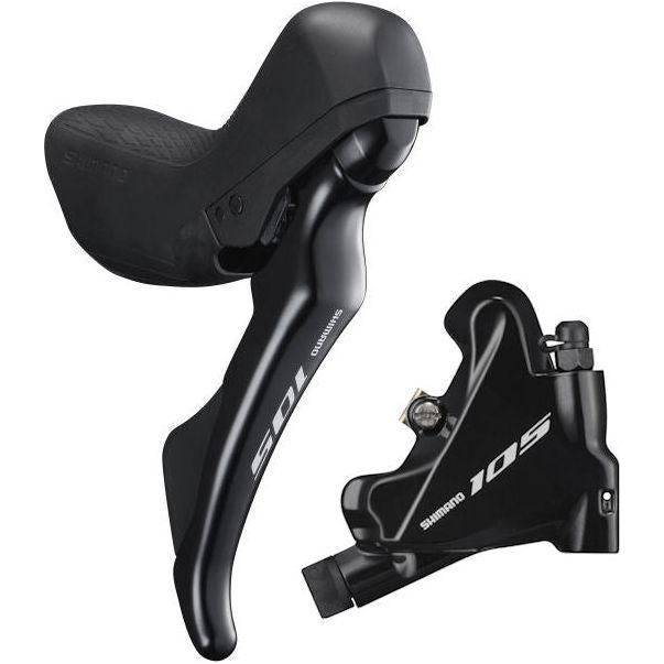 Shimano Tiagra ST-4720 10-speed shifters en BR-4770 schijfremset voor racefietsen, flat mount remmontage, zwart.