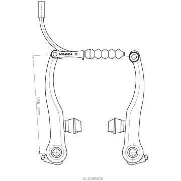 V-brake Miranda Elegance mat-zilver voor racefiets, universeel voor voor- of achterwiel, met remkracht en stijlvolle afwerking