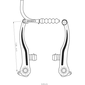 Miranda Sirius V-brake in mat zwart voor racefietsen, universeel voor voor- of achterwiel, remmen voor snelle fietscontrole
