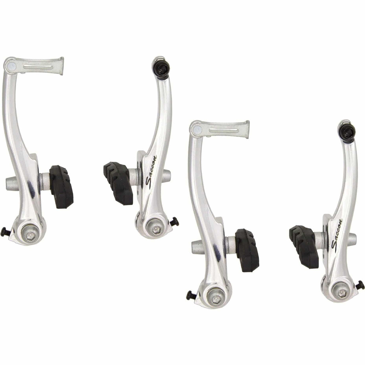 Saccon V-brake set voor racefiets, voor en achter aluminium remmen met stevige constructie en remblokhouder.