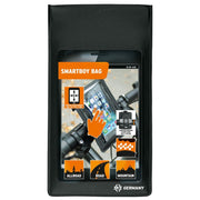 Zwarte SKS Smartboy fiets telefoonhouder met beschermhoes, geschikt voor veilige montage op de fiets.