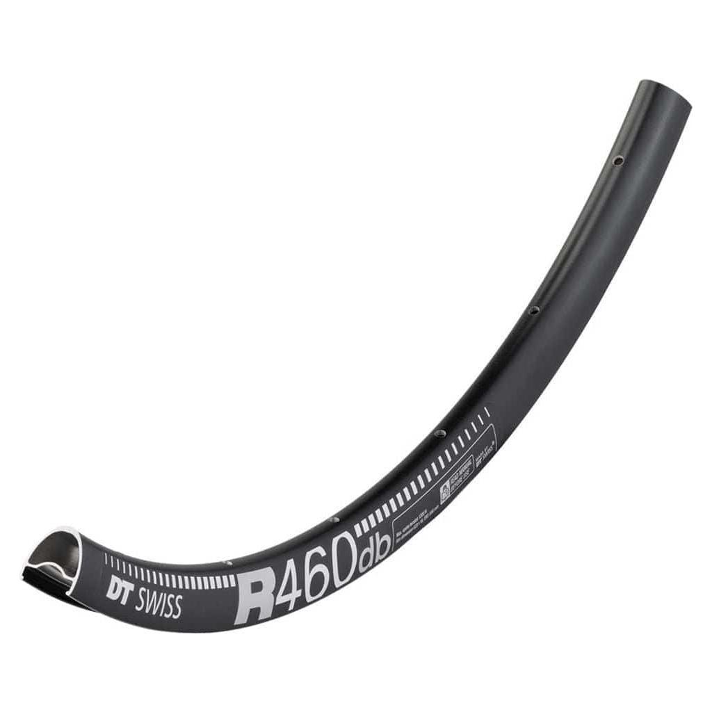Zwarte DT Swiss Velg 28 inch R460 Alm Race met 32/14 gaten en 22 mm breedte, geschikt voor racefietsen.