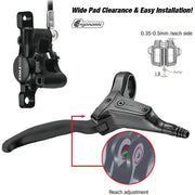 Tektro HD-T386 rechts hydraulische schijfremset voor e-bike, zwart, 1800 mm lengte, remhendel en kabel zichtbaar.