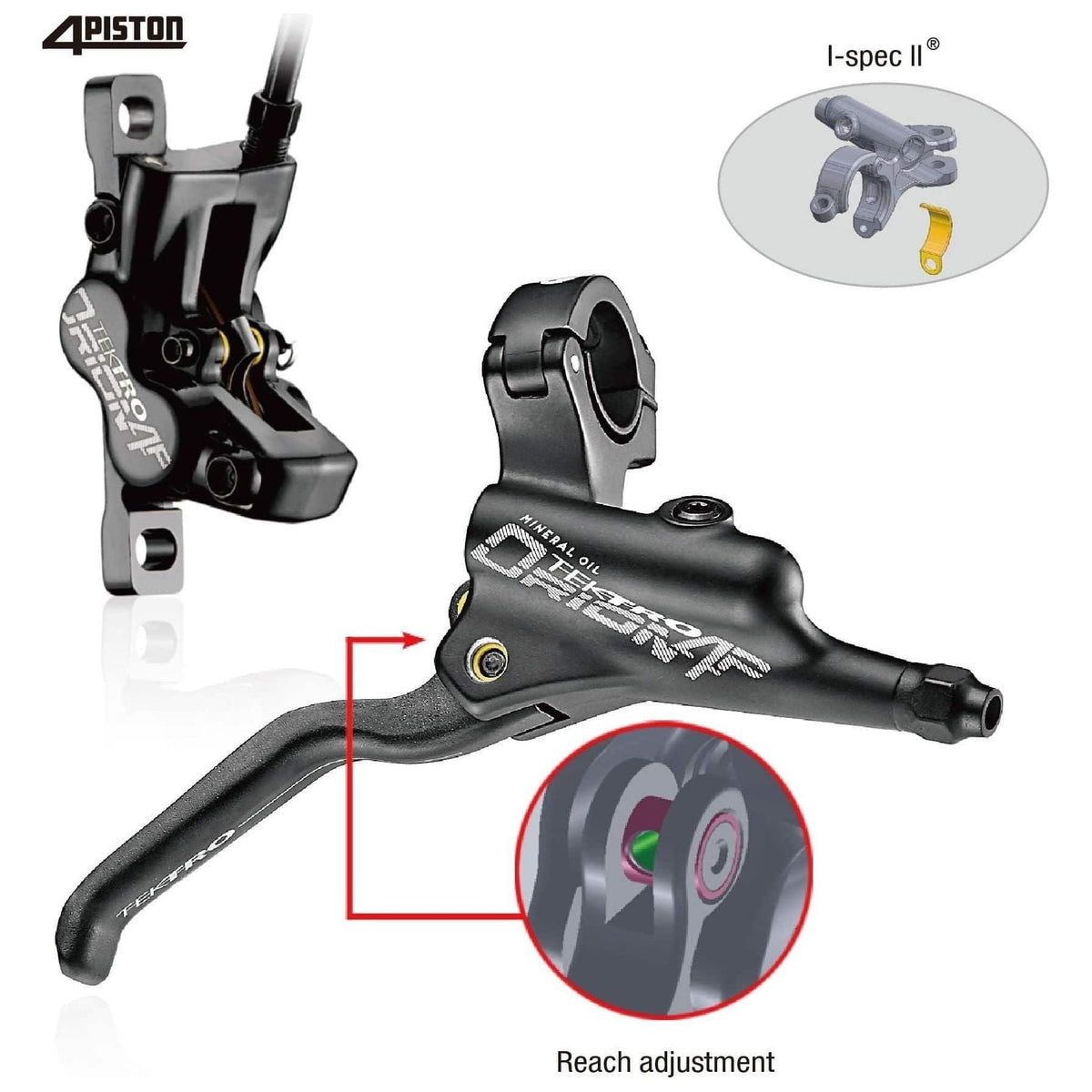 Tektro Orion HD-M745 hydraulische schijfremset voor e-bike, zwart met 1800 mm leidingen, zichtbaar in close-up.