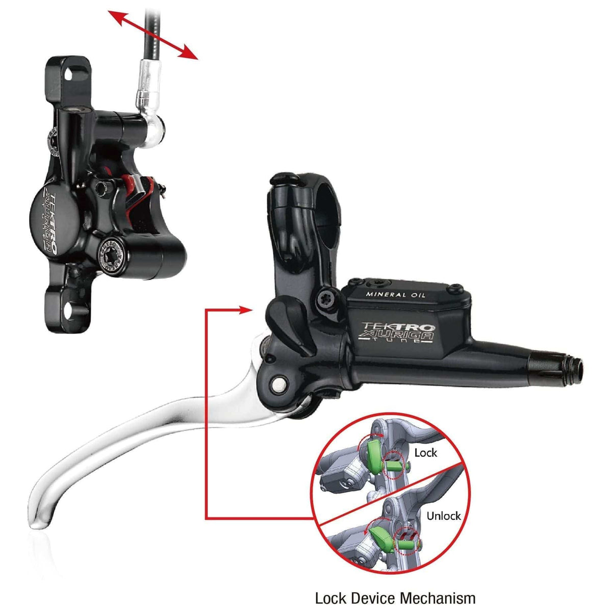 Tektro Auriga Tune hydraulische schijfremset links met leidingen en handremfunctie voor e-bike, zwart, zichtbaar in de afbeelding